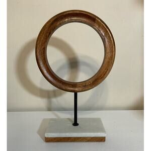Wooden Geometric Decorative Sculpture Circle Home Decor Statue with Marble Stand